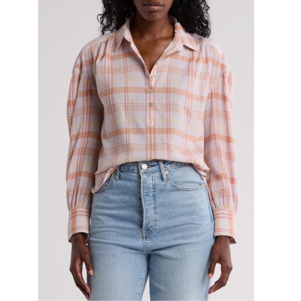 Faherty Women’s Olli Check Button Down Aroma Plaid Shirt Sz medium NWT